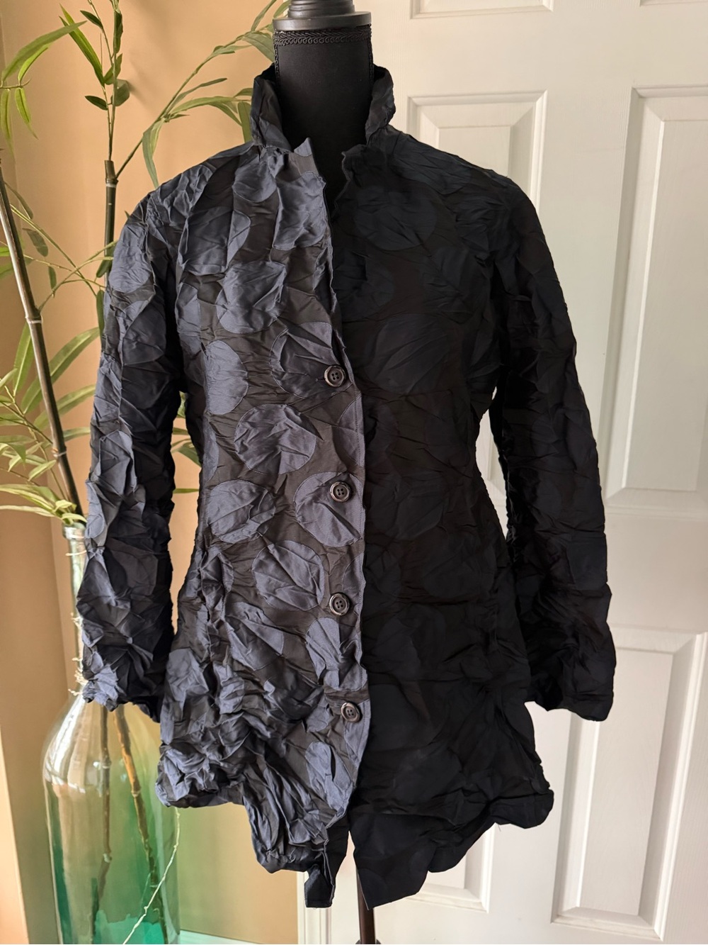 Sun Kim Textured Black & Blue Button-Front Coat